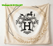 Elegant Hermès-Inspired Horse Carriage & Monogram H Flannel Throw Blanket IMG_5264